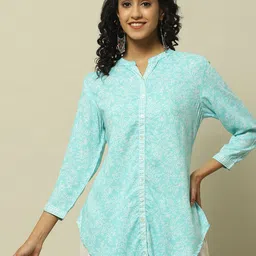 Rangriti Floral Print Mandarin Collar Shirt Style Top-image-47