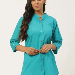 Vastraa Fusion Green Mandarin Collar Shirt Style Top-image-63
