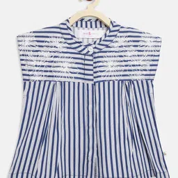 TALES & STORIES Girls Striped Band Collar A-Line Top-picture-9