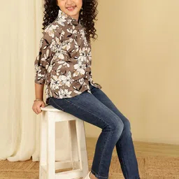 BAESD Girls Floral Printed Gathered Shirt Style Top-image-62