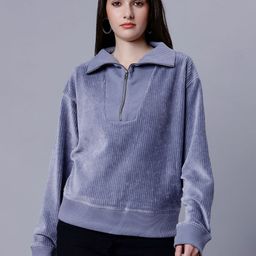 MINGLAY Self Design Shirt Collar Cuffed Sleeves Top-image-0