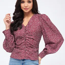Harpa Floral Printed V-Neck Cuffed Sleeves Top-picture-25