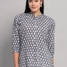 HANDICRAFT PALACE Printed Mandarin Collar Cotton Shirt Style Top-image-14