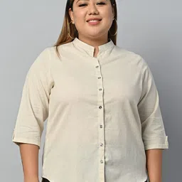 Vastraa Fusion Plus Size Mandarin Collar Pure Cotton Casual Shirt-44