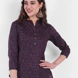 SUTI Floral Printed Mandarin Collar Pure Cotton Shirt Style Top-picture-48