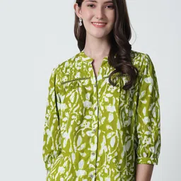 BAESD Abstract Printed Mandarin Collar Cotton Shirt Style Top-picture-13