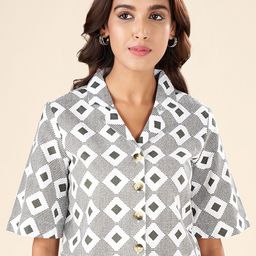 AKKRITI BY PANTALOONS Geometric Printed Cotton Crop Shirt Style Top-image-33