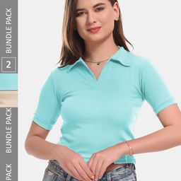 Boleem Pack Of 2 Ribbed Shirt Style Cotton Top-picture-26