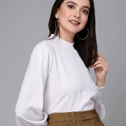 Style Quotient White High Neck Puff Sleeves Top-picture-43