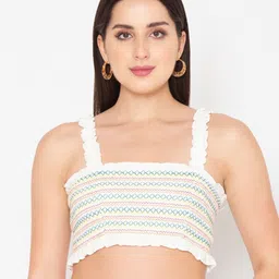 Porsorte Women Off White Smocked  Pure Cotton Bralette Crop Top-picture-20