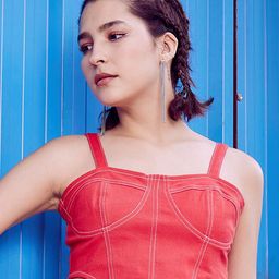 Athena Red Shoulder Straps Cotton Canvas Fitted Crop Top-image-16