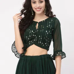 studio rasa Women Embellished Keyhole Neck Georgette Crop Top-85