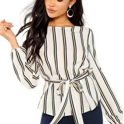 Stylecast X Slyck Vertical Striped Puff Sleeves Top-image-67