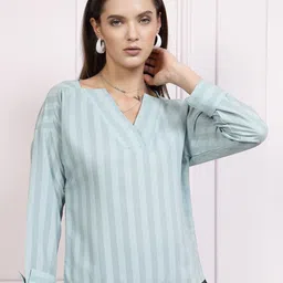 Athena Immutable Teal Striped V-Neck Top-picture-19