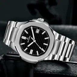 SKYLONA Men Patterned Dial & Stainless Steel Bracelet Style Analogue Watch Patek Black-54