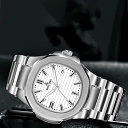 SKYLONA Men Brass Patterned Dial Reset Time Analogue Watch Patek White-74