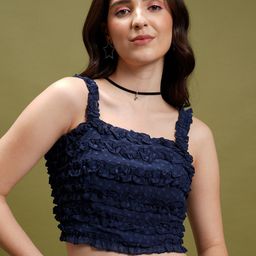 KETCH Navy Blue Self Design Sleeveless Crop Top-picture-35