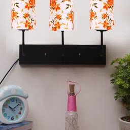 Devansh White & Orange Floral-Print Cylindrical Cotton Cluster Wall-Mounted Lamp-image-70