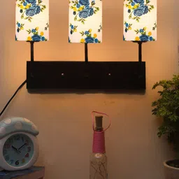 Devansh White & Blue Floral Printed Cylindrical Cotton Cluster Wall-Mounted Lamp-28