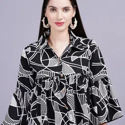 JC4U Geometric Print Flared Sleeve Boxy Top-image-4