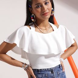 Veni Vidi Vici Halter Neck Flared Sleeves Frilled Strappy Crop Top-image-25