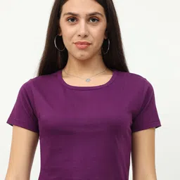 Fleximaa Purple Solid Pure Cotton Regular Crop Top-image-82