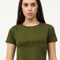 Fleximaa Olive Green Solid Crop Top-38