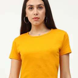 Fleximaa Women Mustard Yellow Solid Pure Cotton Crop Top-11