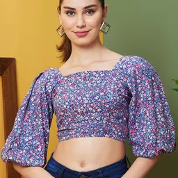 Globus Floral Printed Puff Sleeves Crop Top-image-45