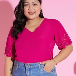 Berrylush Curve Plus Size Pink V Neck Regular Top-5