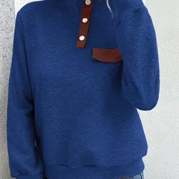 StyleCast Navy Blue Geometric Self Design Turtle Neck Pullover Sweatshirts-picture-13