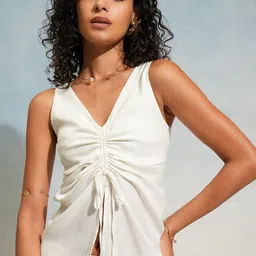 Tokyo Talkies Tie-Ups V-Neck Ruched Top-image-71
