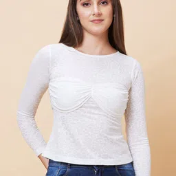 Globus White Self Design Twisted Top-image-89