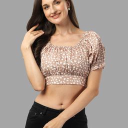 Masakali Co Women Brown & White Geometric Printed Crop Top-picture-5