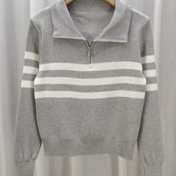 StyleCast Girls Grey Striped Shirt Collar Long Sleeves Pullover Sweatshirt-image-14