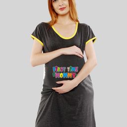 SillyBoom Typography Printed Round Neck Maternity T-shirt Dress-image-95