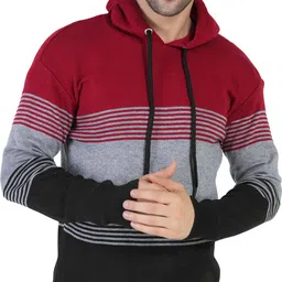 life and style Men Colorblock Hooded Neck Multicolor Sweater-picture-21