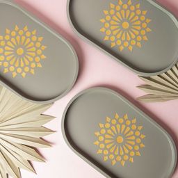 bambaise Grey Engraved Oval Tray - Tray Serving Set-picture-49