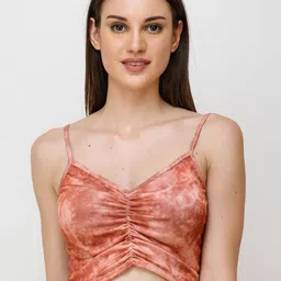 SCORPIUS Abstract Printed Shoulder Strap Ruched Fitted Crop Top image 2