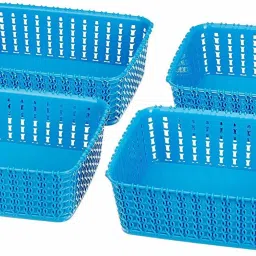 Plastic Mini (Super Small) Storage Basket, Organizer | Woven Design | Sturdy and Break-Resistant Plastic | For Toiletries, Beauty Products, School Supplies, | (4 x A6 Size Mini) , Sky Blue Storage Basket-3