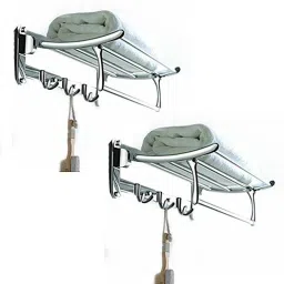 Stailess steel folding Towel Rack (18 inch) / Towel Holder / Towel Stand / Bathroom Accessories (Pack of 2) 18 inch 5 Bar Towel Rod-image-87