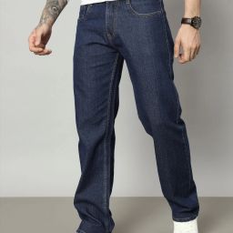Men Relaxed Fit Mid Rise Dark Blue Jeans-image-97