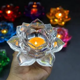 Beautiful Glass Lotus Diya Glass Table Diya-image-29