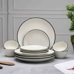 miah decor Handcrafted Gaura 12 Pcs White & Black Ceramic Dinnerware Set-picture-18