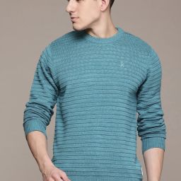 Men Self Design Round Neck Green Sweater-image-51