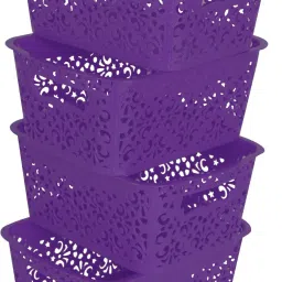 Polypropylene Small Turkish Baskets Small for Kitchen | Office | Pen | Pencil | Colours Utility | Cosmetics | Accessories | Closet | Wardrobe - Purple | Set of 4 Storage Basket-5