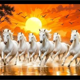 7 Horses Running Wall Frame | Premium Black | Vaastu Wall Art | Size - A4 Digital Reprint 13.5 inch x 10 inch Painting-image-55