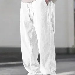 Men Loose Fit White Viscose Rayon Trousers-picture-9