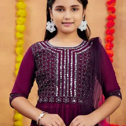 BAESD Girls Embroidered Regular Sequinned Kurta with Sharara & With Dupatta image 3