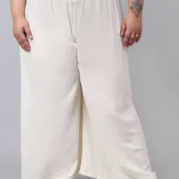 Women Flared White Viscose Rayon Trousers-image-59